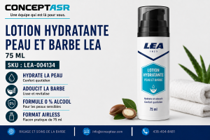 Lotion hydratante peau et barbe LEA sans alcool en flacon airless de 75 ml
